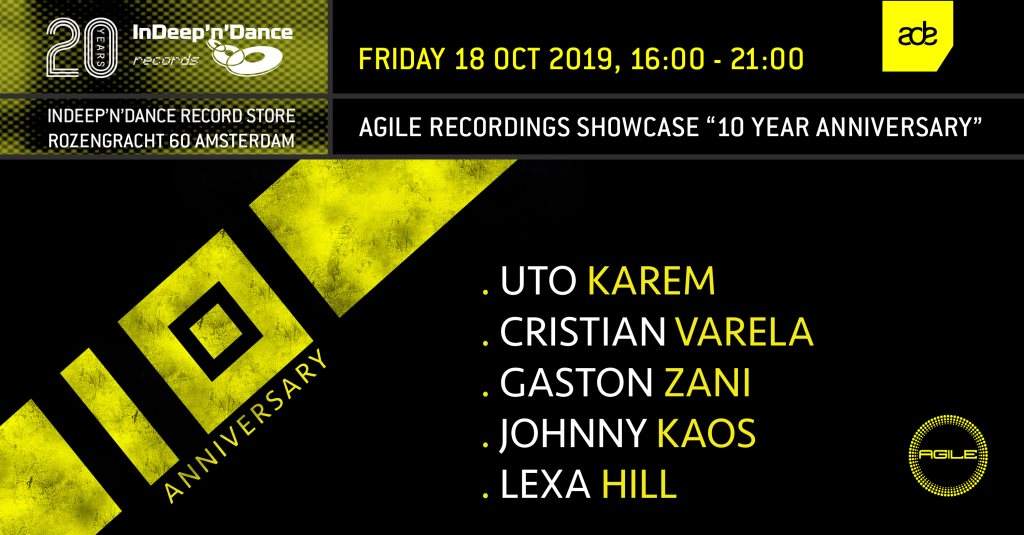 ADE 2019 at Indeep'n'dance: Agile Recordings 10 Year Anniversary - Flyer front