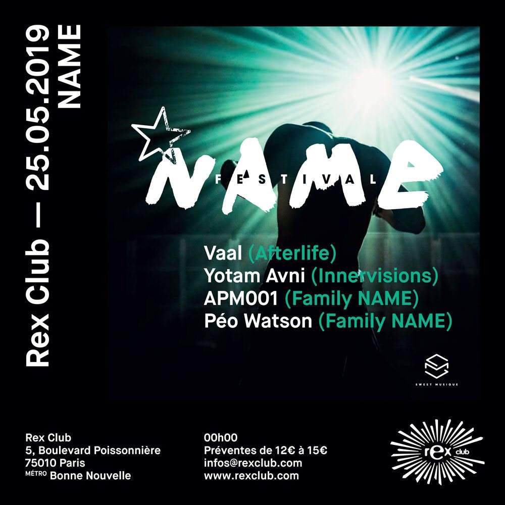 Name Festival: Vaal, Yotam Avni, APM001, Péo Watson - Flyer front