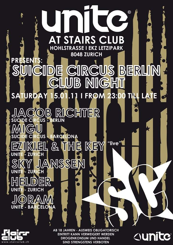 Unite presents Suicide Circus Berlin Club Night Zh at Stairs Club, Zurich