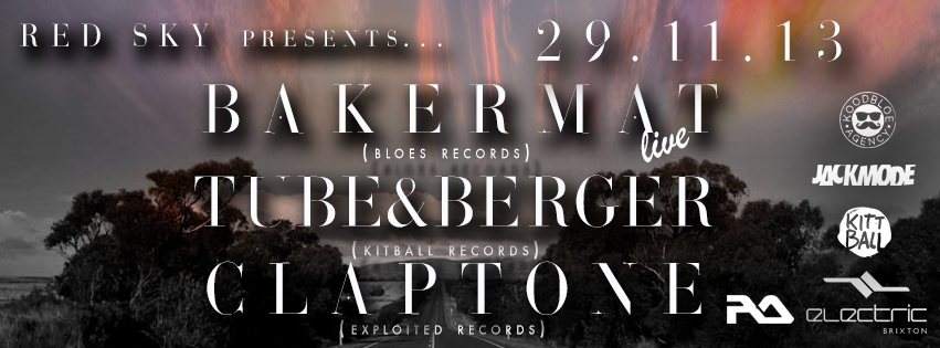 Red Sky presents: Bakermat Live + Tube & Berger + Claptone - Flyer front