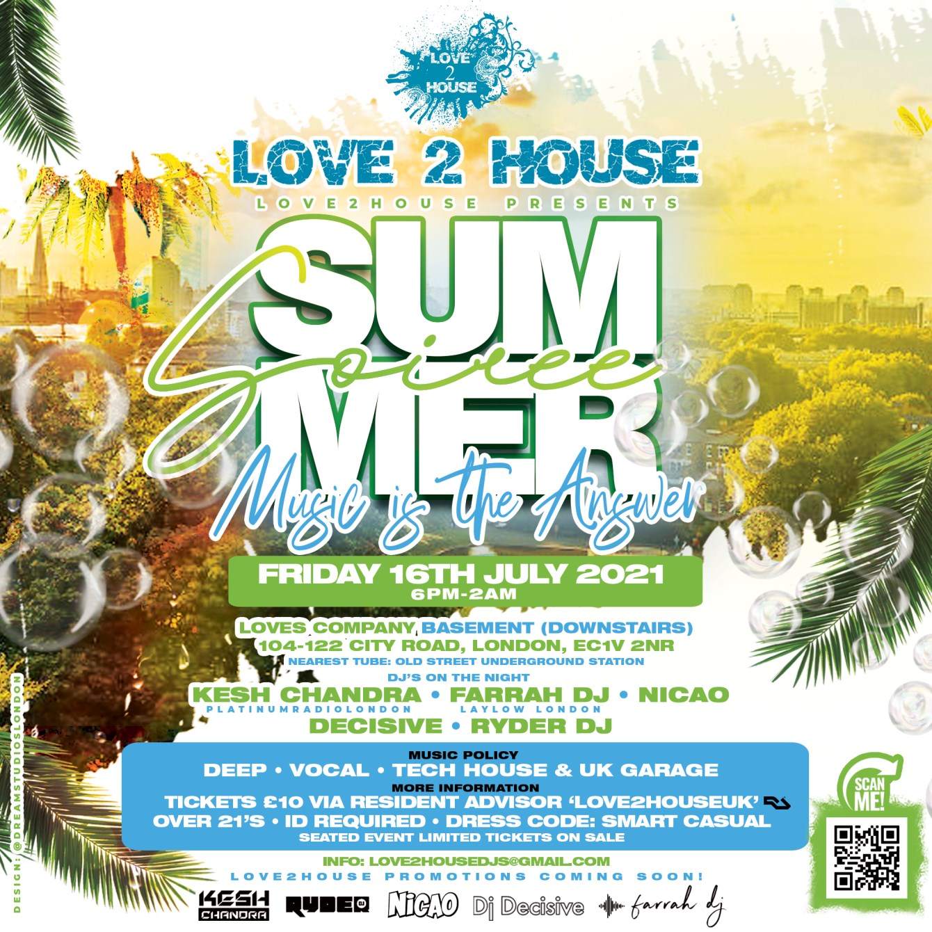 Love2house presents Summer Soiree - Music Is The Answer - Flyer front