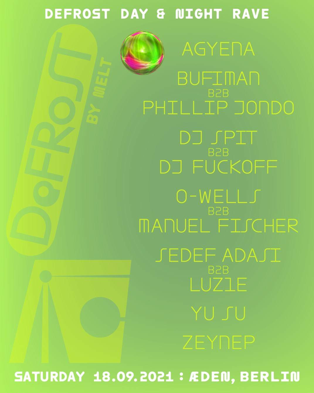 Defrost – A Day & Night Rave by Melt - Flyer front