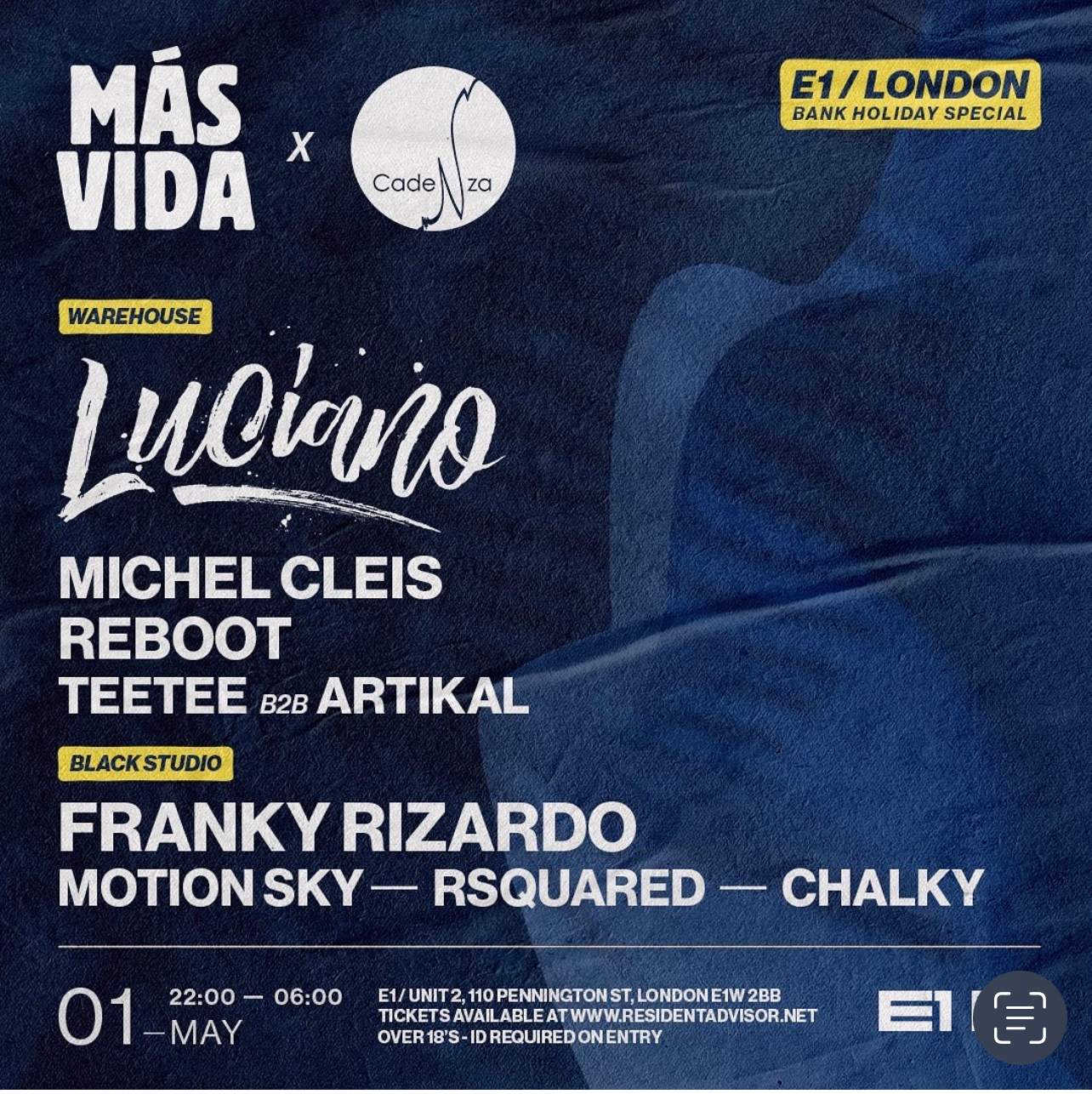 Más Vida ft Luciano// Franky Rizardo// Reboot// Michel Cleis  - Flyer front