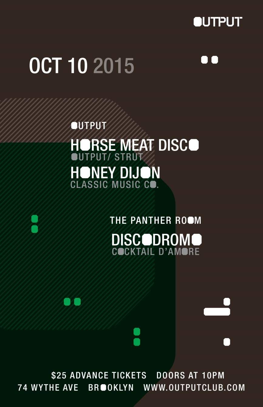 Horse Meat Disco/ Honey Dijon and Discodromo in The Panther Room - Flyer front