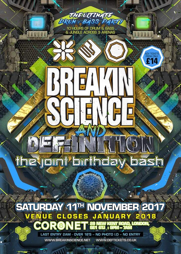 Breakin Science & Def:Inition - The Joint Birthday Bash - Flyer front