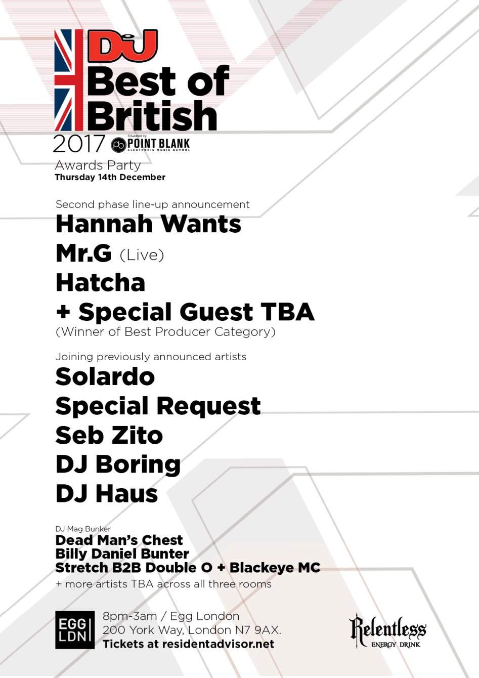 DJ Mag Best of British Awards Party: Solardo, Hannah Wants, Mr. G, Special Request - Flyer front