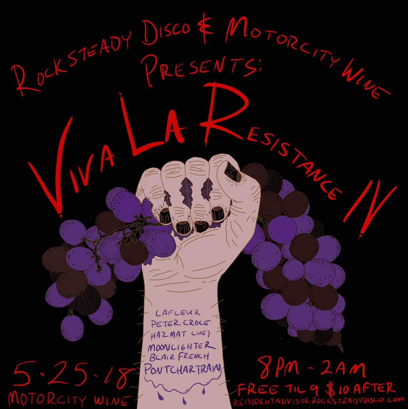Rocksteady Disco & Motorcity Wine Recordings presents Viva La Resistance IV - Flyer front