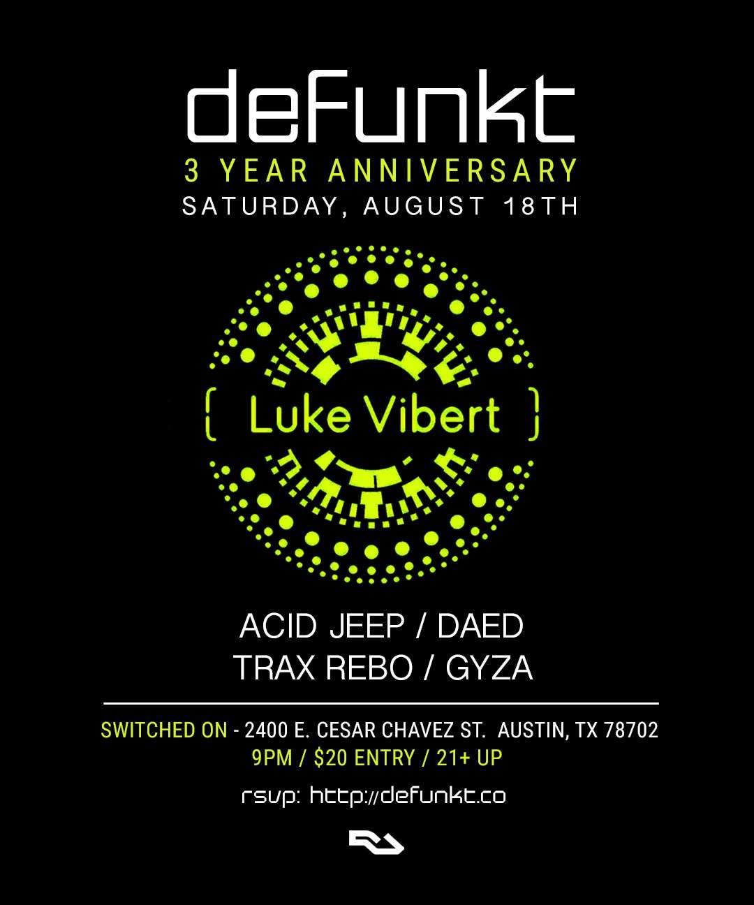 Defunkt Records 3 Year Anniversary feat. Luke Vibert (UK) - Flyer front